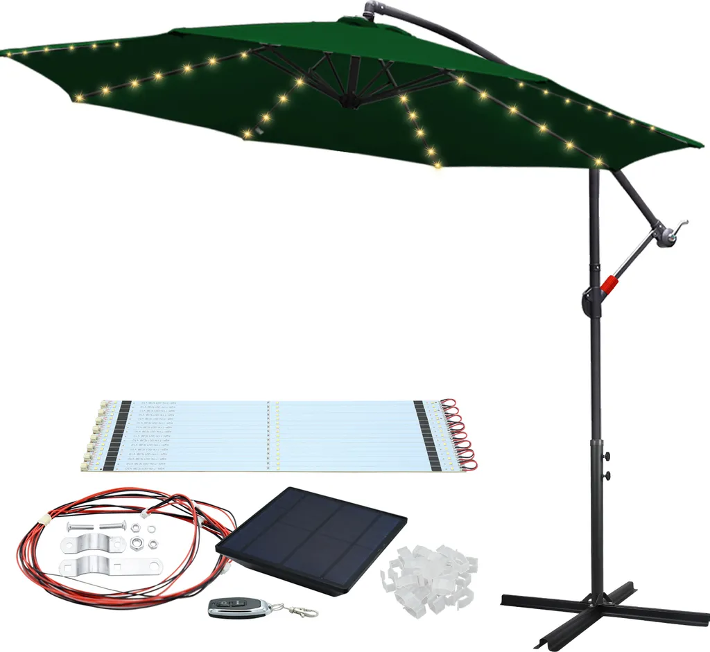 TolleTour Ombrellone con illuminazione a LED Ombrellone a braccio laterale 300 cm - Protezione solare, ombrellone da giardino - Verde