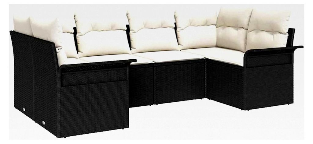 6-teiliges Garten-Sofa-Set mit Kissen Schwarz Poly-Rattan Lounge Sofa