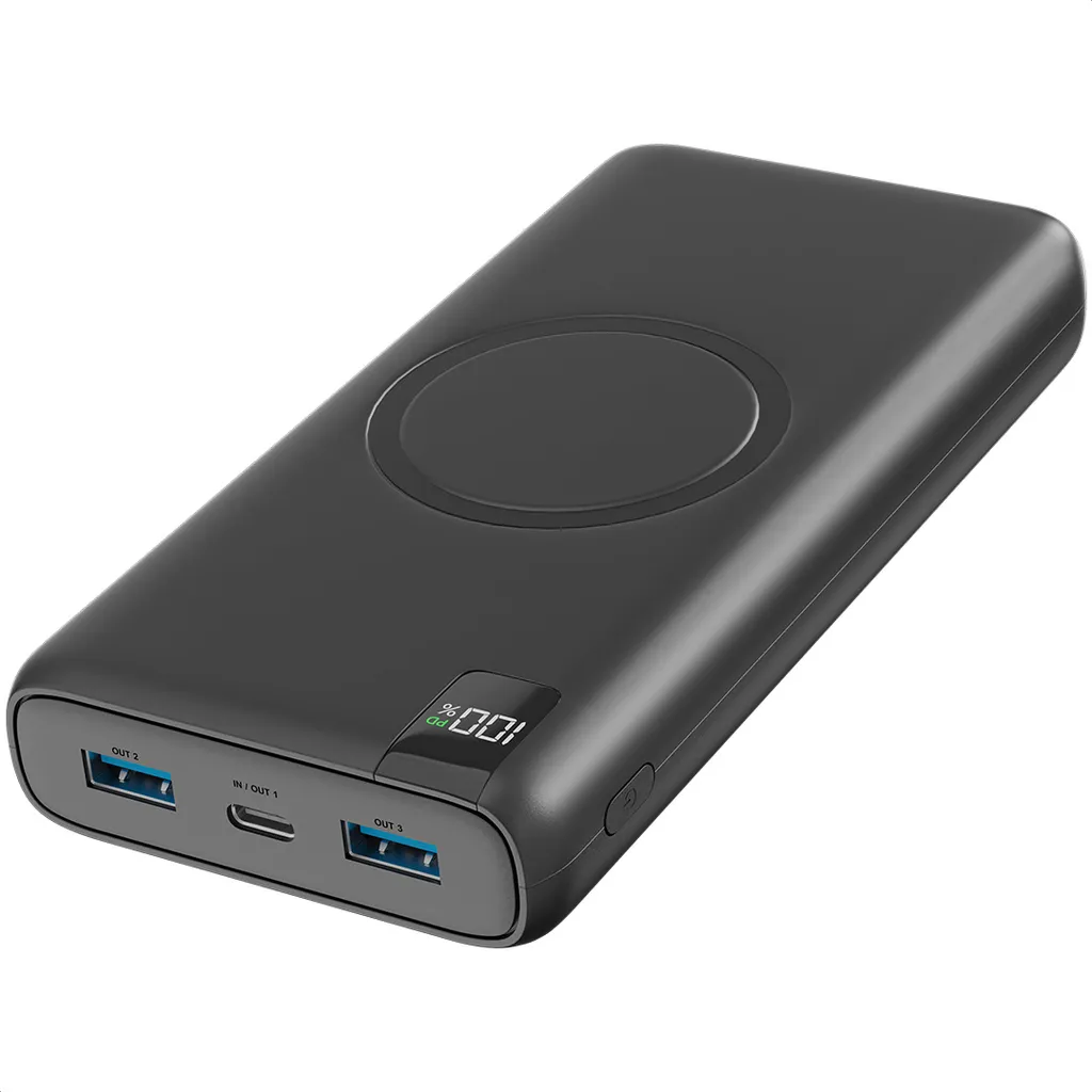 Strex Powerbank 27000mAh Charge Rapide sans Fil Qi 22.5W USB-C LED