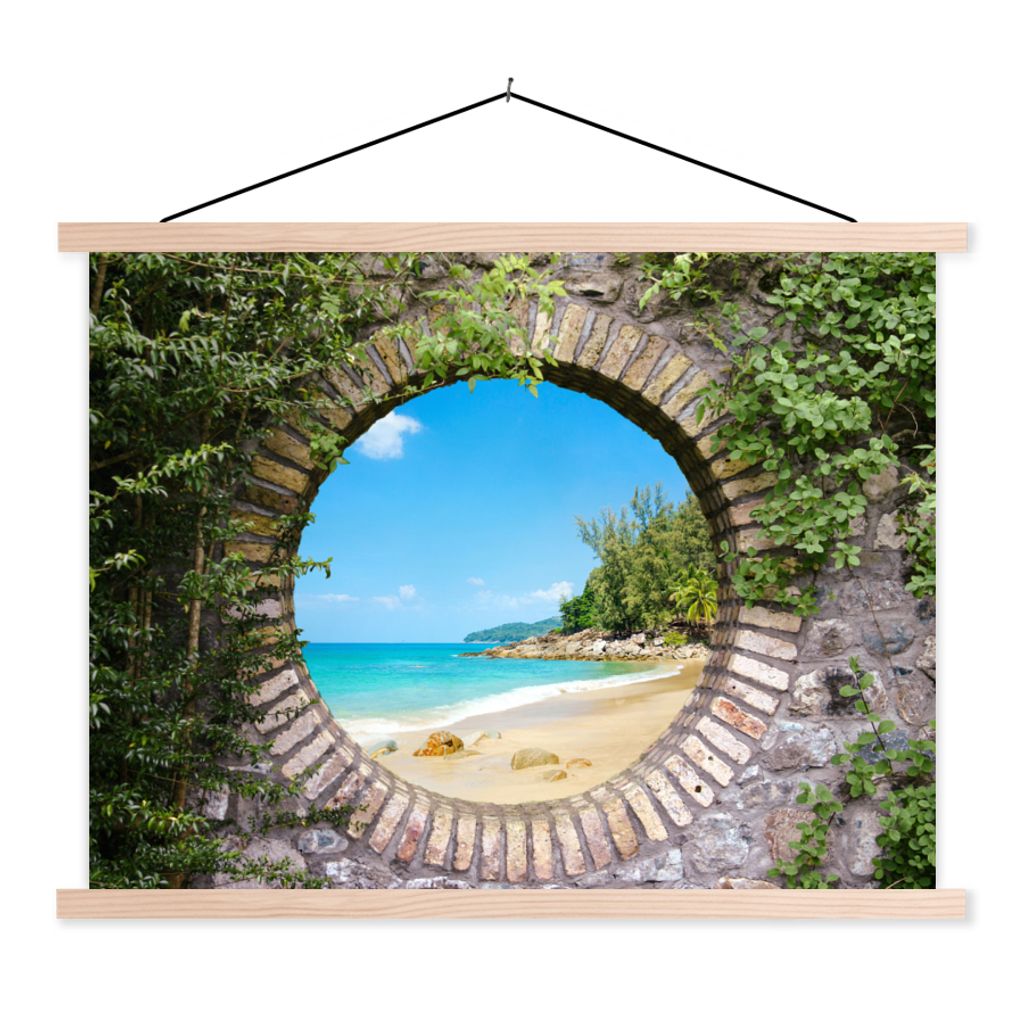 MuchoWow Textilposter Strand - Meer - Aussicht - Sommer 60x45 cm mit holzfarbenen Rahmen - Bild