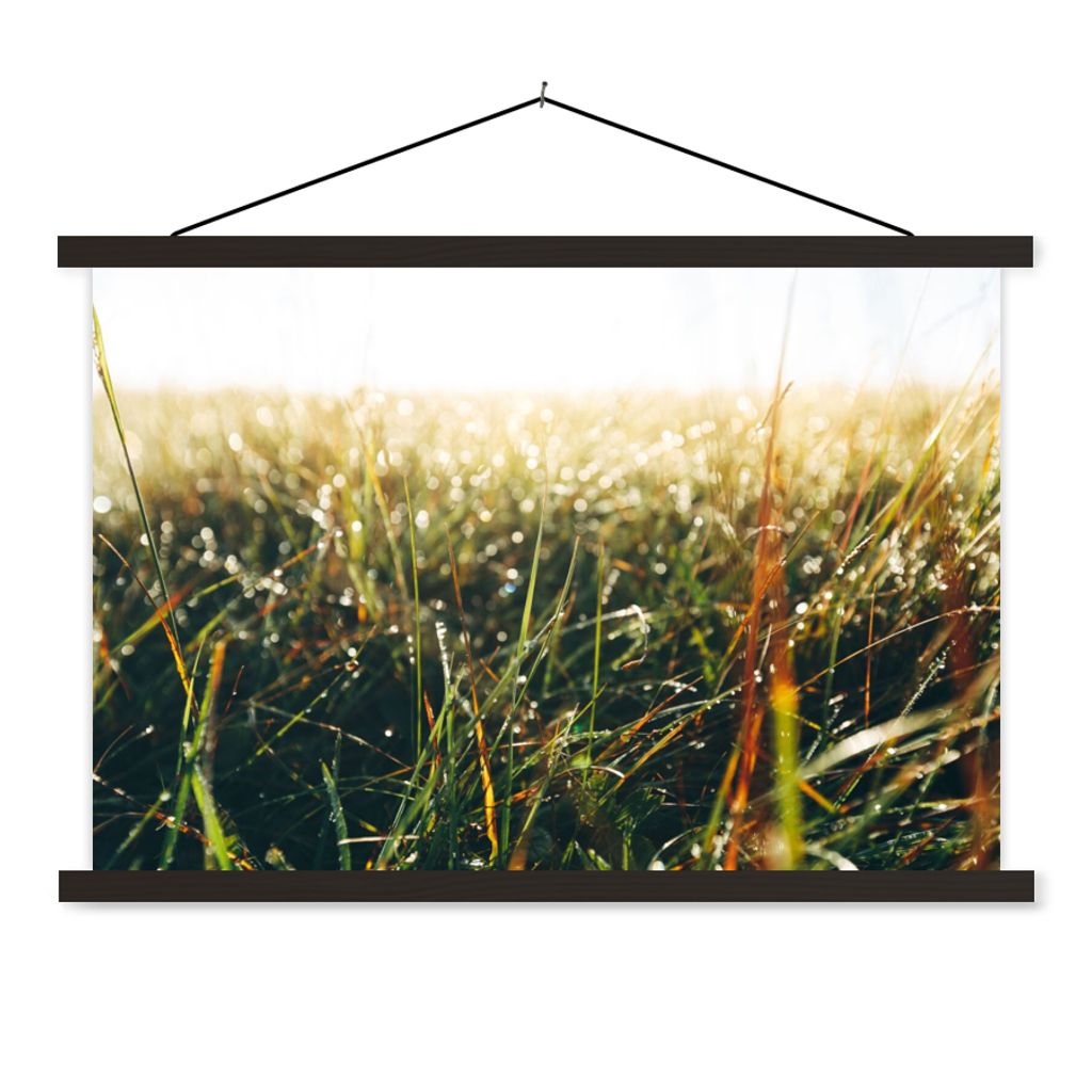 MuchoWow Textilposter Rasenfläche - Pampasgras 120x80 cm mit schwarzem Rahmen - Wanddeko