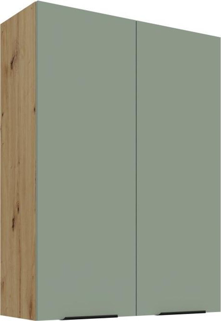Hoher Küchenoberschrank LUNARA – Breite 80 cm, grün/Eiche (handwerklich)
