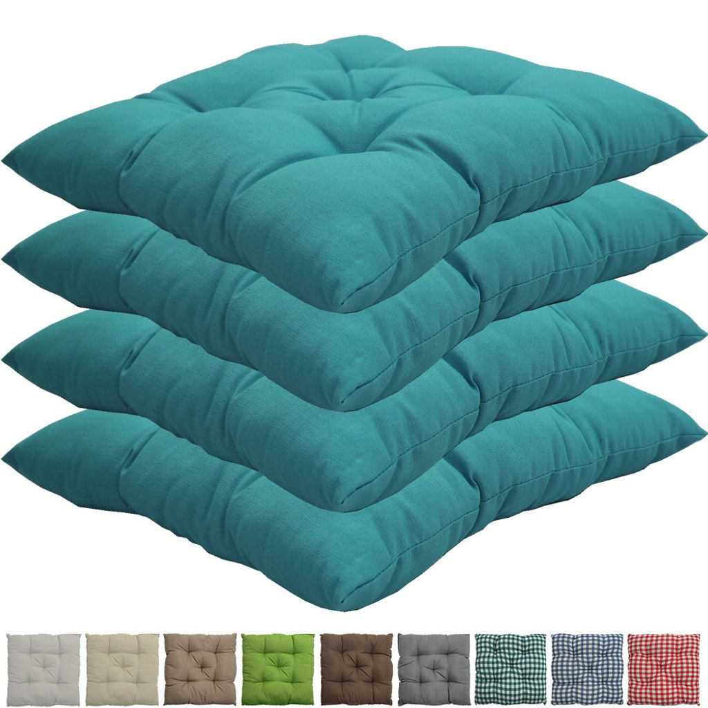 Stuhlkissen Genua 38x38 cm 4er Pack Sitzkissen mit Steppung, Farbe:Aqua