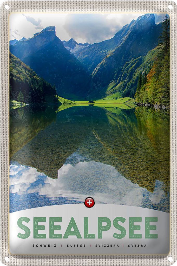 Blechschild Reise 40x30cm Seealpsee Schweiz Urlaub Wälder Natur