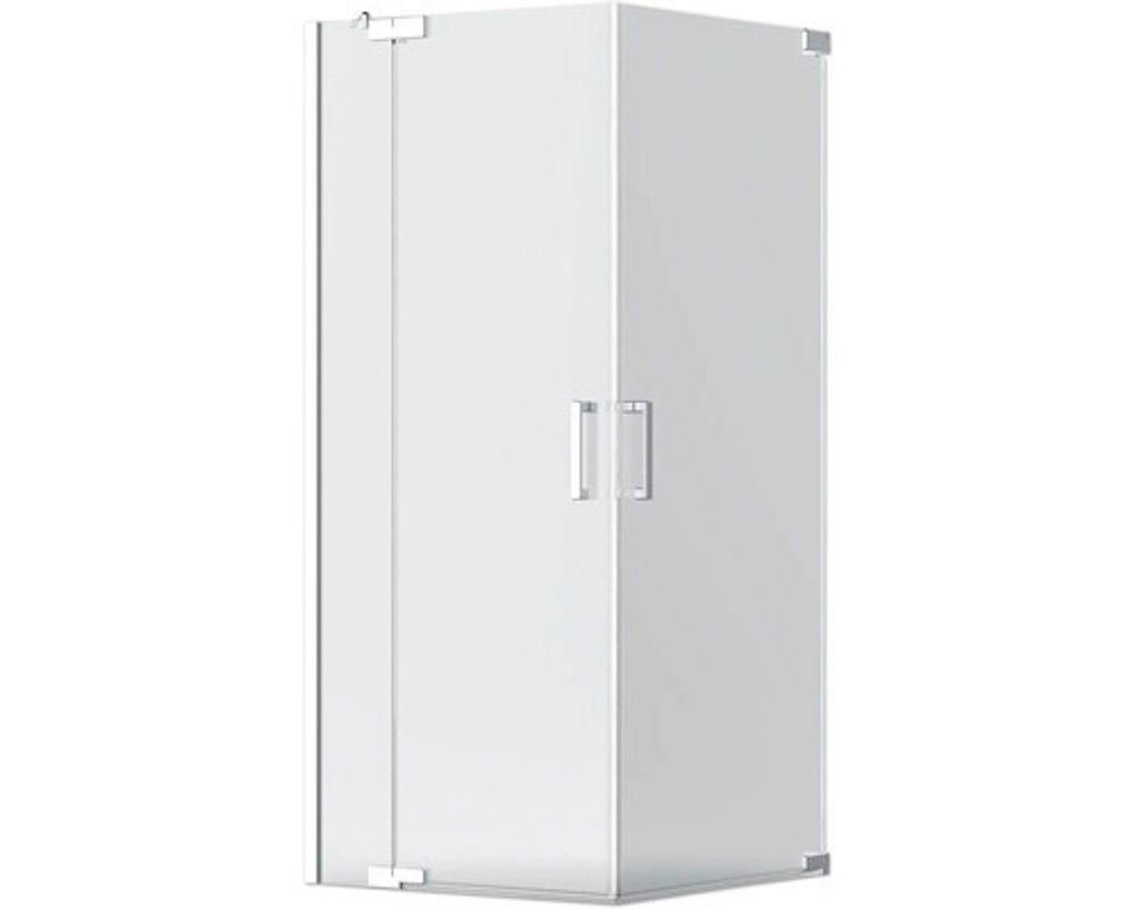 Jungborn Eckeinstieg SETTE Drehtür mit Festteil links Drehtür rechts 90 x 75 cm Profilfarbe silber Klarglas mit schmutza