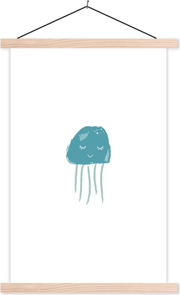 MuchoWow Textilposter Pastell - Qualle - Illustration 40x60 cm mit holzfarbenen Rahmen - Poster