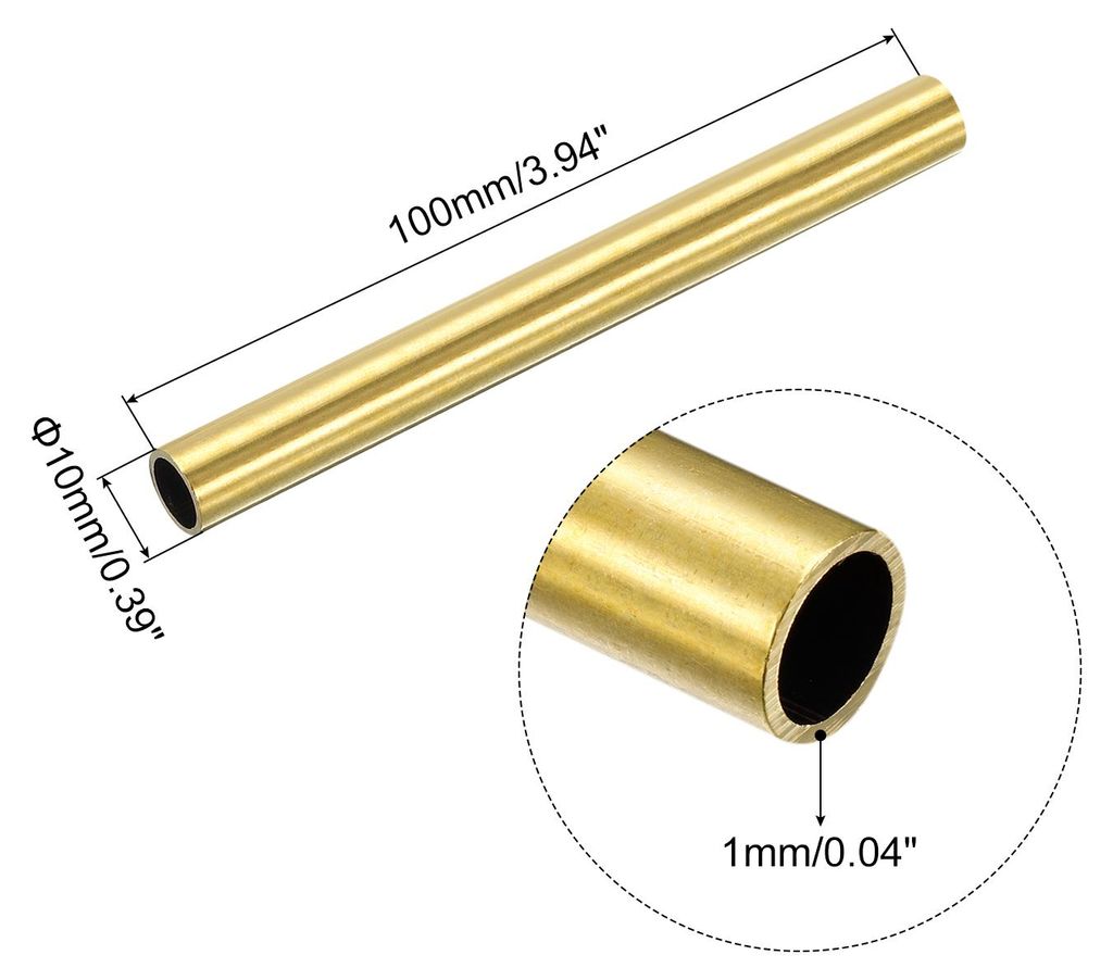 2 Stš¹ck 100mm L?nge Messingrohr 10mm Au?endurchmesser, Nahtlose Gerades Rohr 1mm Wandst?rke, Messing Rundrohr fš¹r Industrie Bauwesen Garten H...