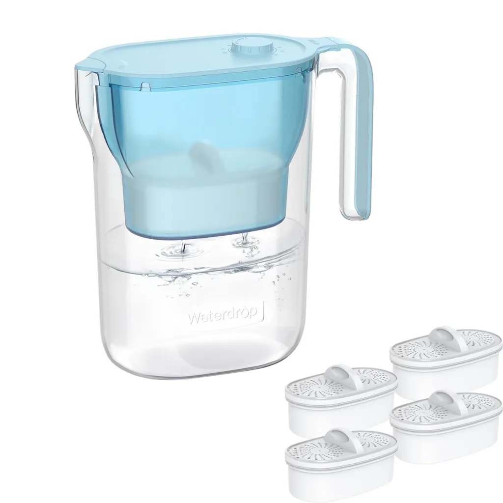 Waterdrop Caraffa Acqua 2.5L con 4 Filtri Ricambio - Blu - Zero Plastica