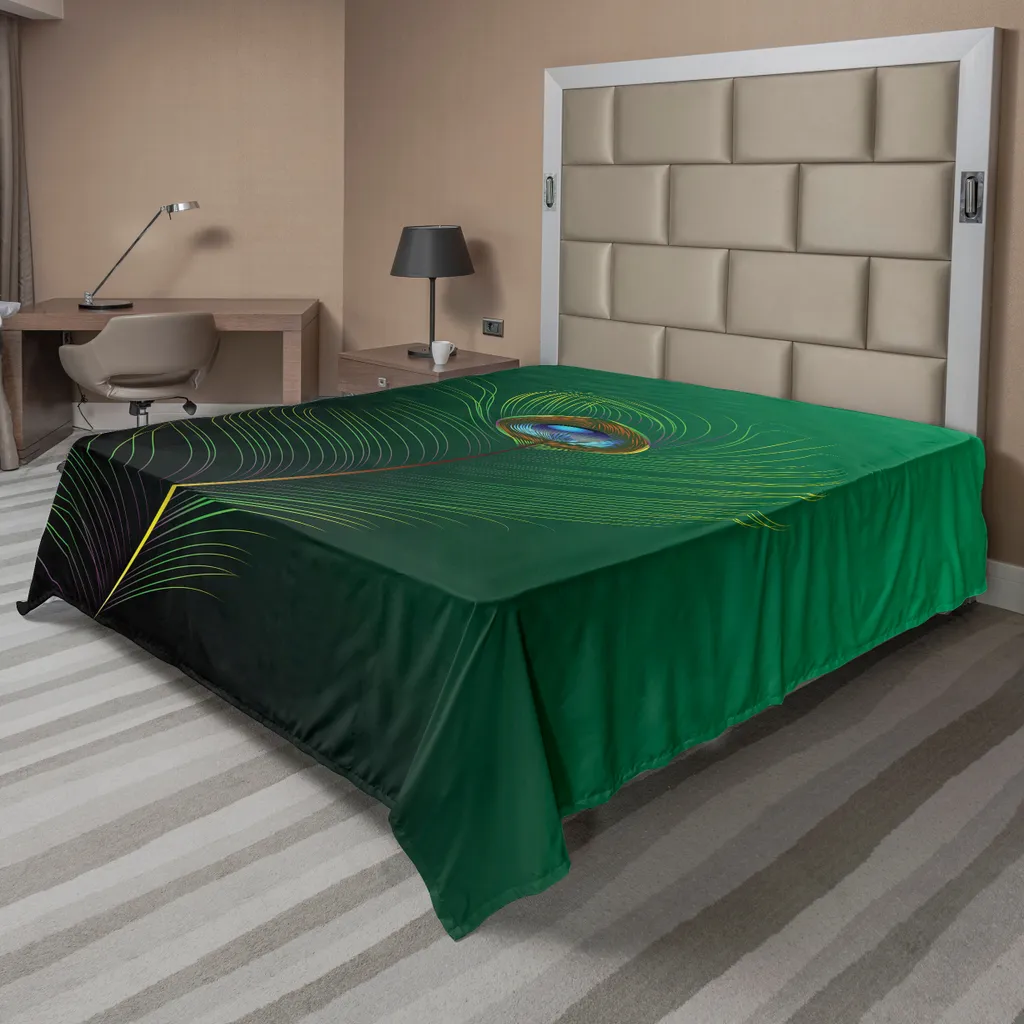 Drap de lit en tissu doux imprimé paon artistique vert bleu durable