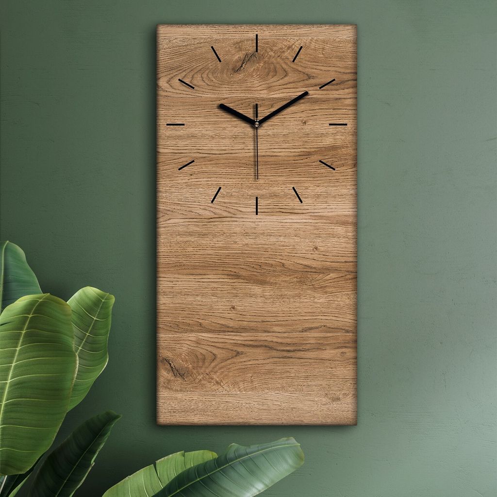 Wohnzimmer Leinwand Uhr Geräuschlos Küche 30x60 Helles, Holz, Motive, Textur, schwarze Zeiger