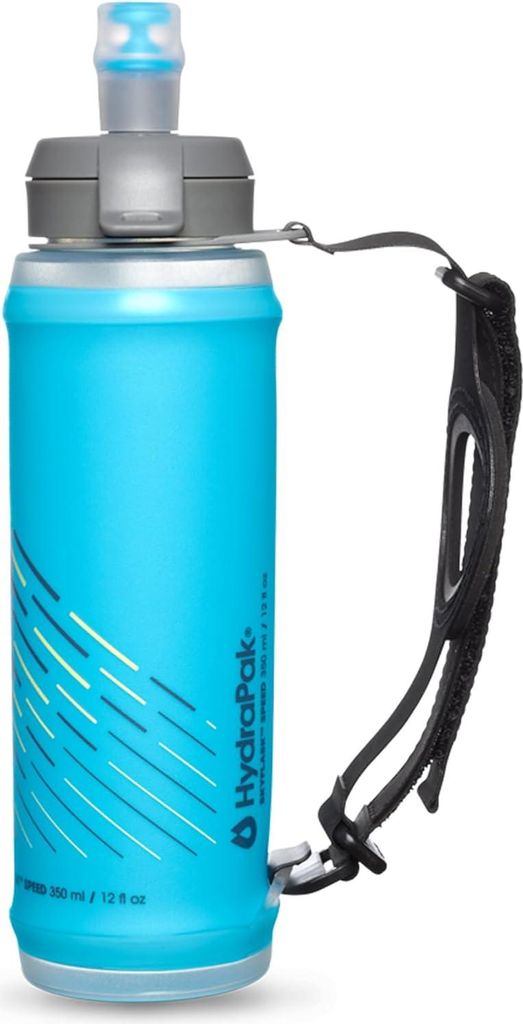 HydraPak Skyflask Speed (350 mL) Faltbare Wasserflasche, Weiche Flasche mit ein Daumengriff, Auslauf sichere Kappe, Blau