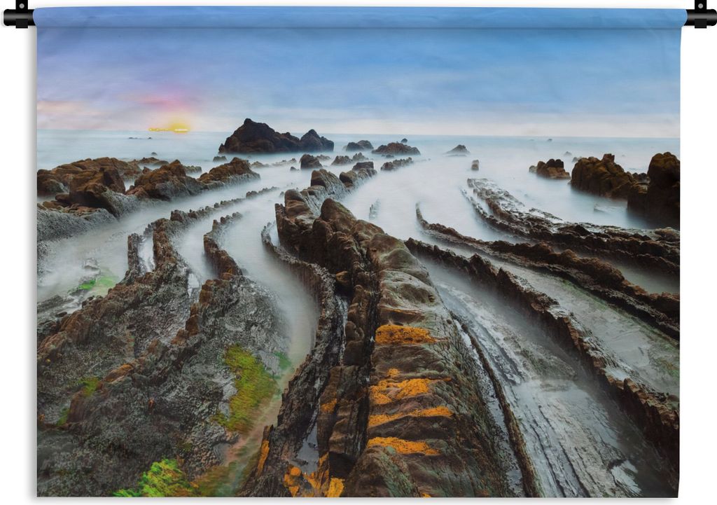 MuchoWow Wandteppich Wandbehang Nebel - Felsen - Wasser - Natur 120x90 cm Tapisserie Dekoration Wandtuch - Wohnen - Aufhänger für die Wand