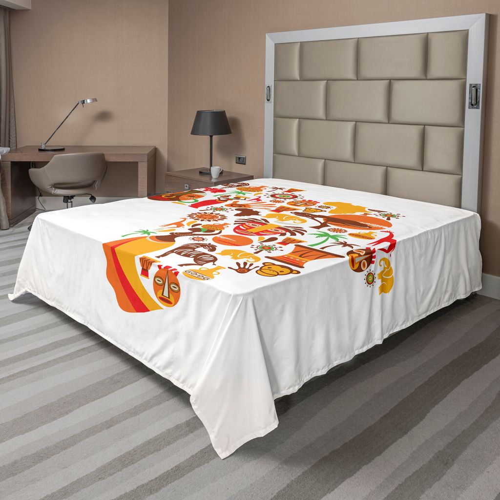 ABAKUHAUS afrikanisch Bettlaken, Karte Verschiedenen Berühmten Ikonen Ethnische Masken Und Savanne Art Grafik, weiches bequemes oberes Bettlaken f...