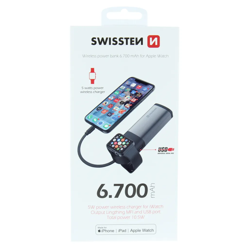 Batterie SWISSTEN 2in1 Apple Watch MFI 6700mAh 22013980 Li-Pol 5V