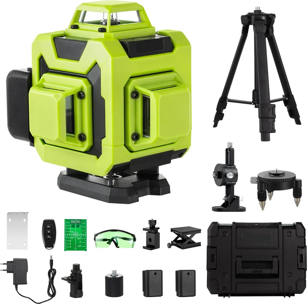 Niveau laser 4 x 360° autonivelant vert pour chantier intérieur 16L