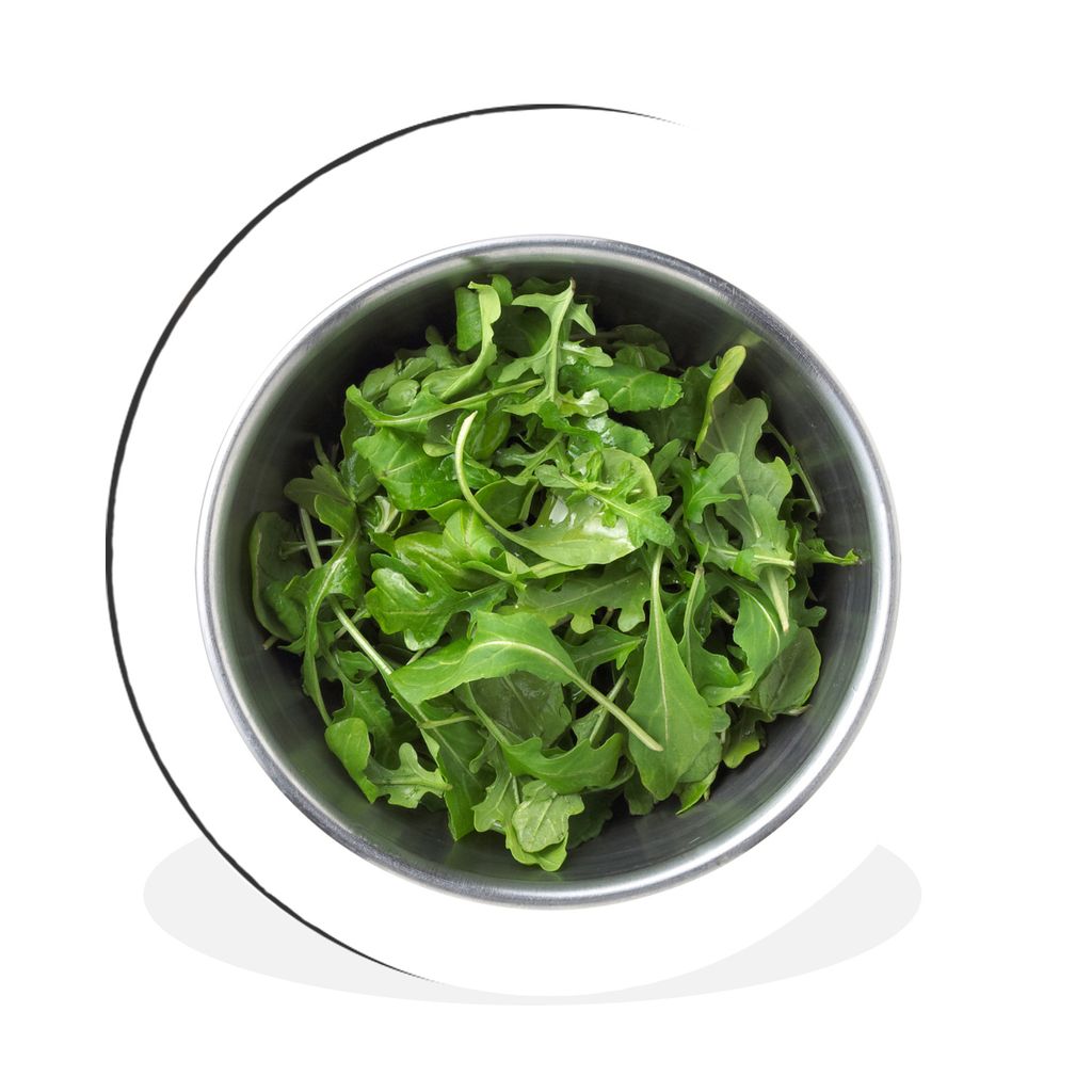 MuchoWow Aluminium Wandkreis Schüssel mit Rucola vor einem weißen Hintergrund Ø 60 cm Wanddeko Modern Wohnzimmer - Wand Kreis - Wandbild - Sch...
