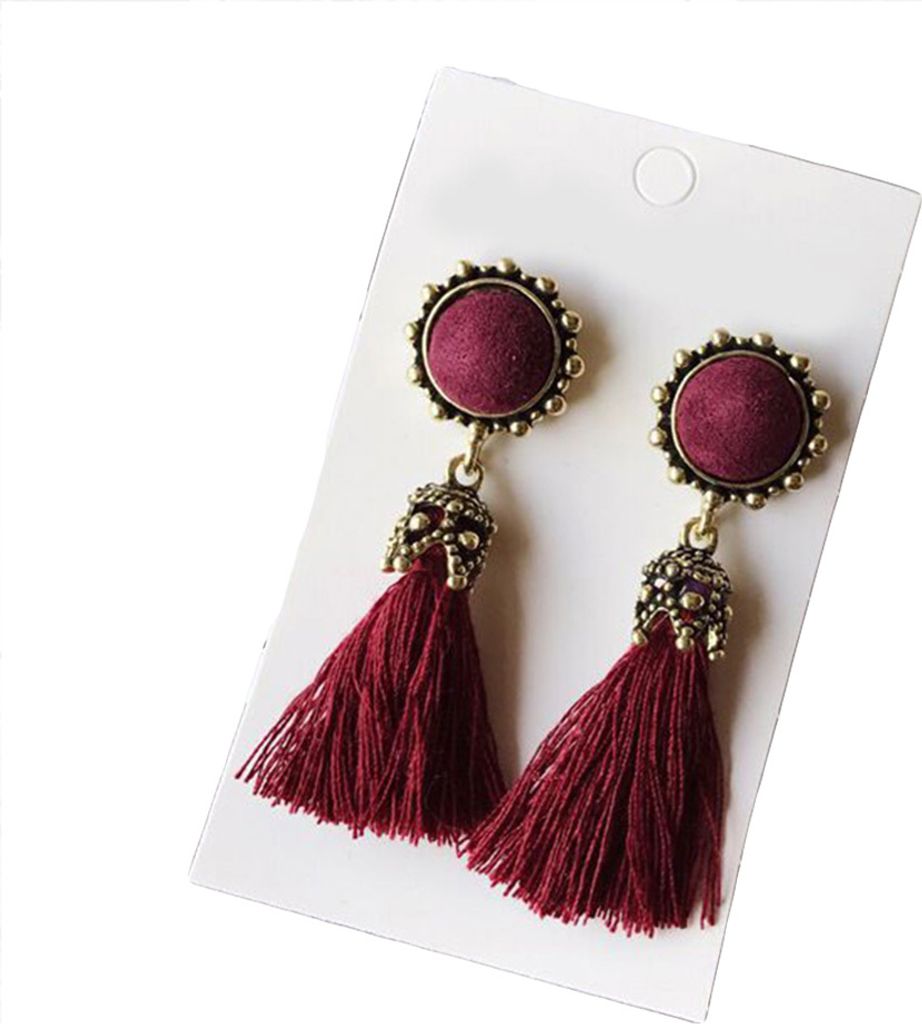 Vintage Damen Ohrstecker mit Quaste und Fransen, rund, Statement-Schmuck-Rot