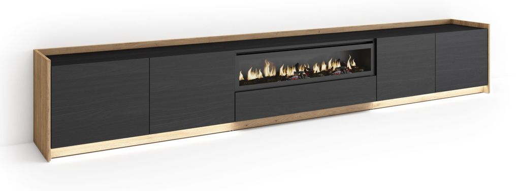 TV-Möbel Holzeffekt schwarz eiche 310x37x50cm Kamin mit Feuereffekt