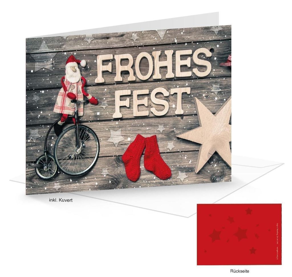 Weihnachtskarten DIN A6 quer Klappkarten Frohes Fest rot braun + Briefumschläge 10 Stück50 Stück