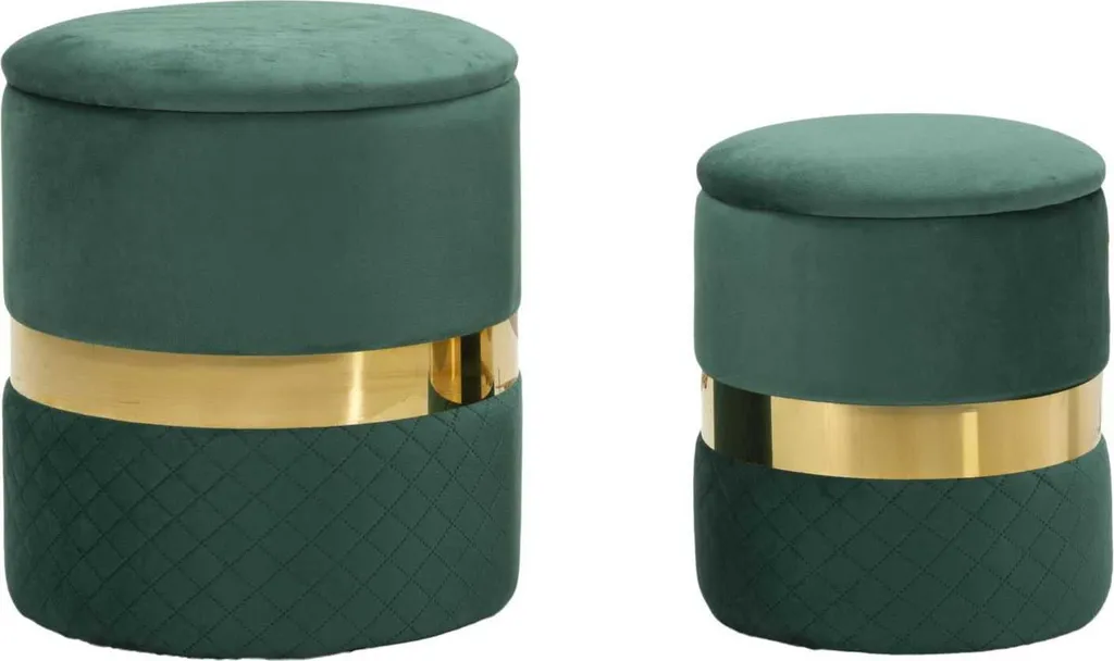 Set 2 Poufs Verts Sheffild Design Chic avec Finition Velours et Socle