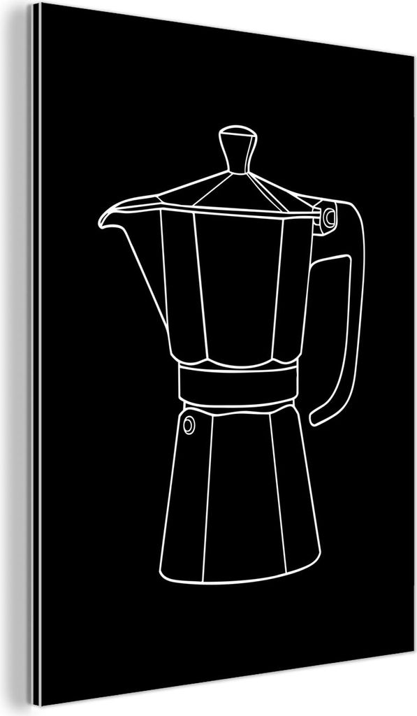 MuchoWow Wanddekoration Metall Metallbild Wandkunst 90x120 cm Becher Topf - Schwarz - Weiß - Strichzeichnung MuchoWow Aluminium Gemälde - Industrial