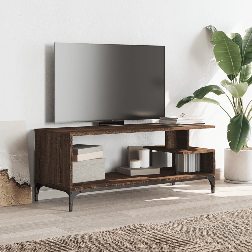"Winterschlussverkauf "TV-Schrank Industriestil - CLORIS - Fernsehenschrank - Braun Eichen-Optik 102x40x41 cm Holzwerkstoff Stahl - NeuMöbel4801552