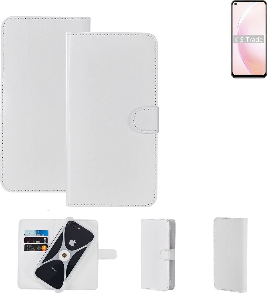 K-S-Trade Handy Hülle Schutz Hülle kompatibel mit Oppo A93s 5G Cover Case Bookstyle Bumper weiß 1x