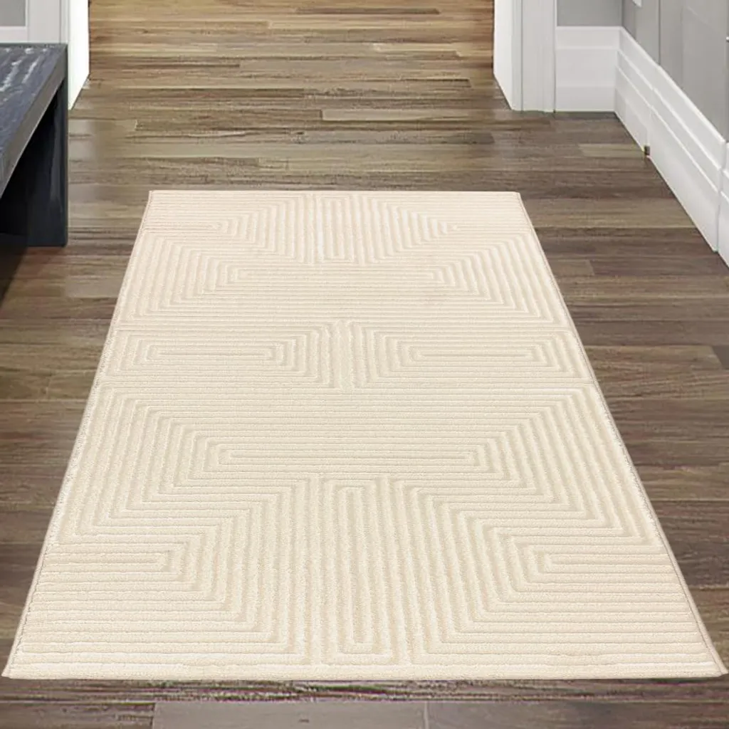 Tapis de Passage Couloir et Chambre - Décoration Géométrique Crème 80x150