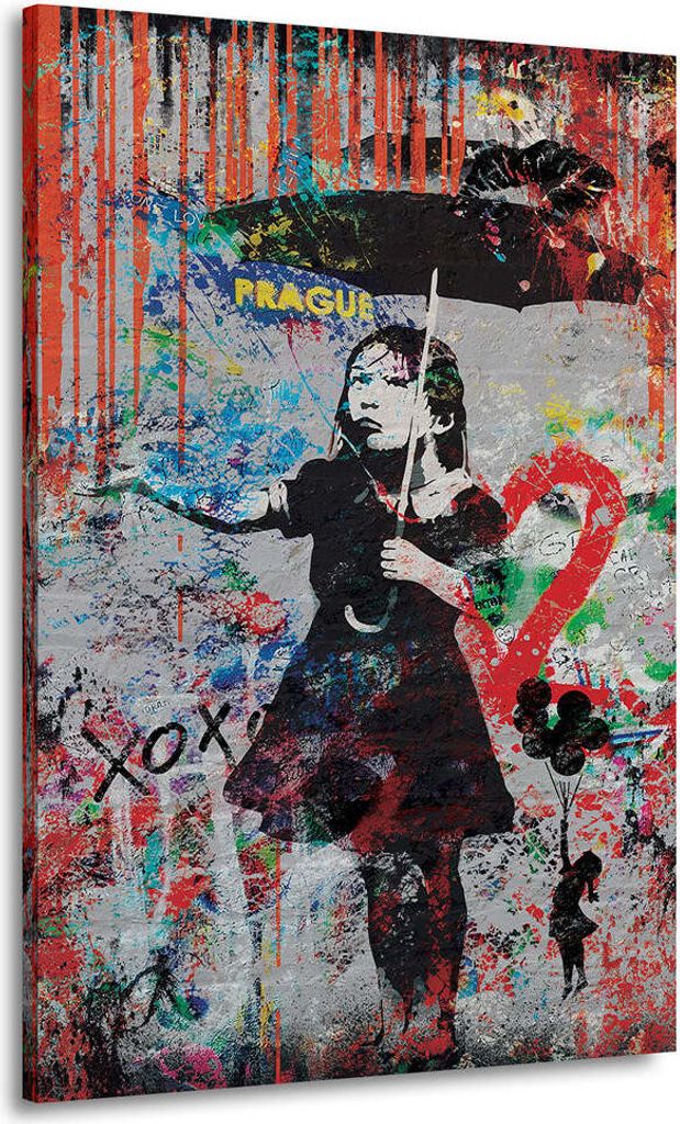 Street Art Girl Prague Wandbild Leinwandbild Kunstdruck XL Wanddeko: 80x120x2cm