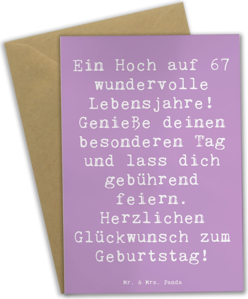 Mr. & Mrs. Panda Grußkarte Spruch 67. Geburtstag - Lavendeltraum - Geschenk, persönliche Nachricht, Jubilar, babykarte, dankeskarten, Happy Birth...