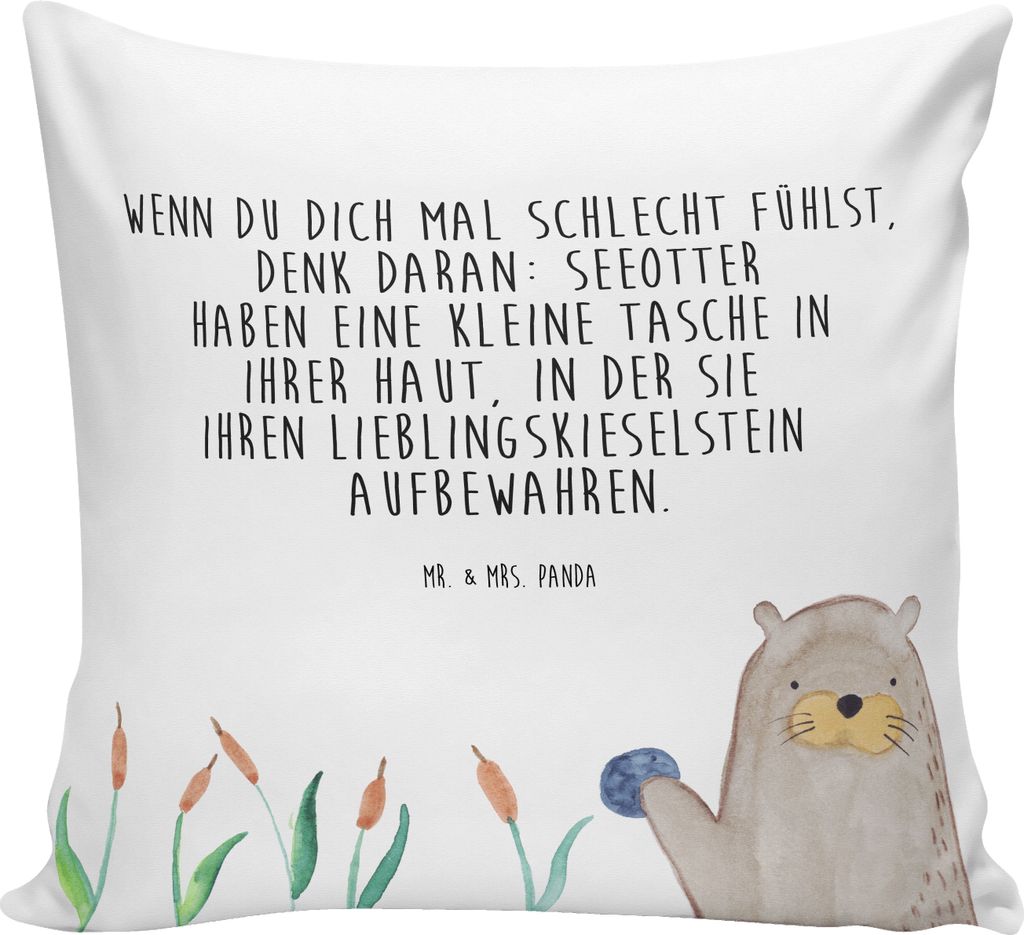Mr. & Mrs. Panda kissen für couch Otter Stein - Weiß - Geschenk, Seeotter, Fun Facts, Sofa, Kuschel, Dekokissen, Witzige Fakten, Lounge, Deko, be...