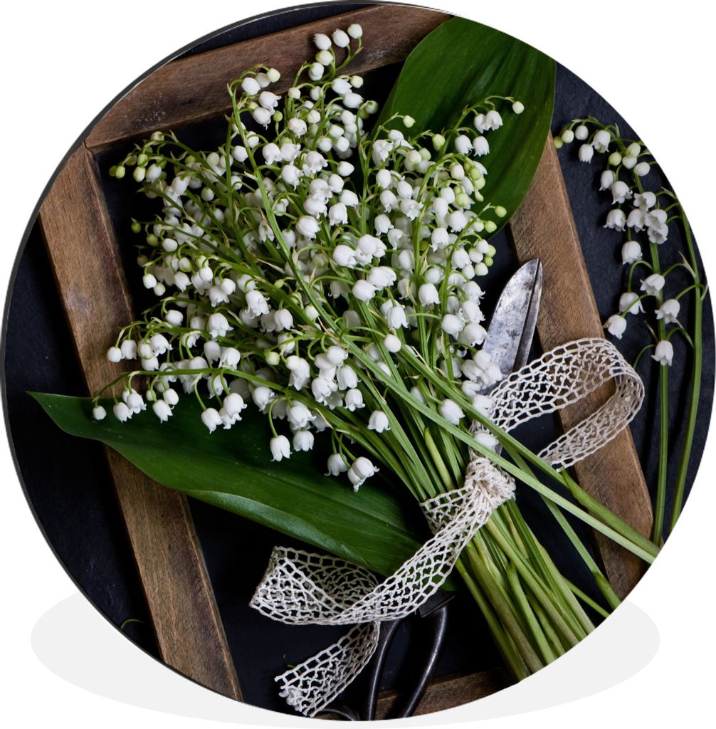 MuchoWow Aluminium Wandkreis Ein Strauß Maiglöckchen Ø 60 cm Wanddeko Modern Wohnzimmer - Wand Kreis - Wandbild - Schlafzimmer - Aluminium Bil...