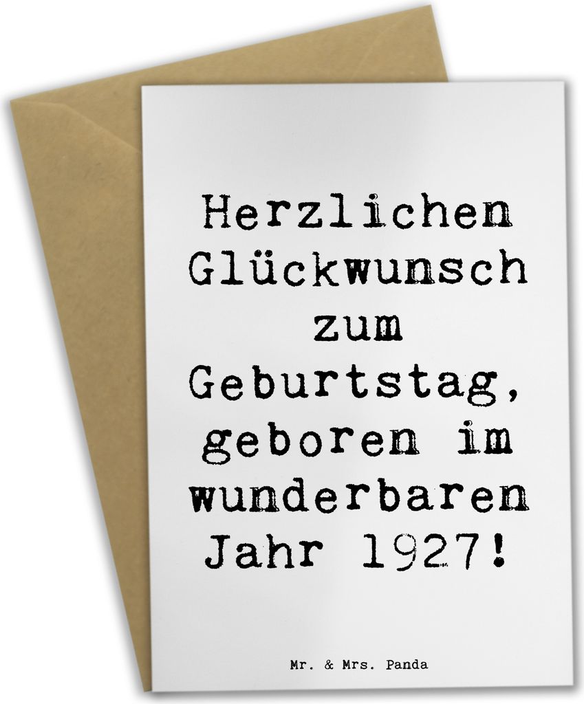 Mr. & Mrs. Panda Klappkarte Spruch 1927 Geburtstag - Weiß - Geschenk, kommunionskarte, geboren im Jahr, Grußkarten, einladungskarten, Geburtsjahr...