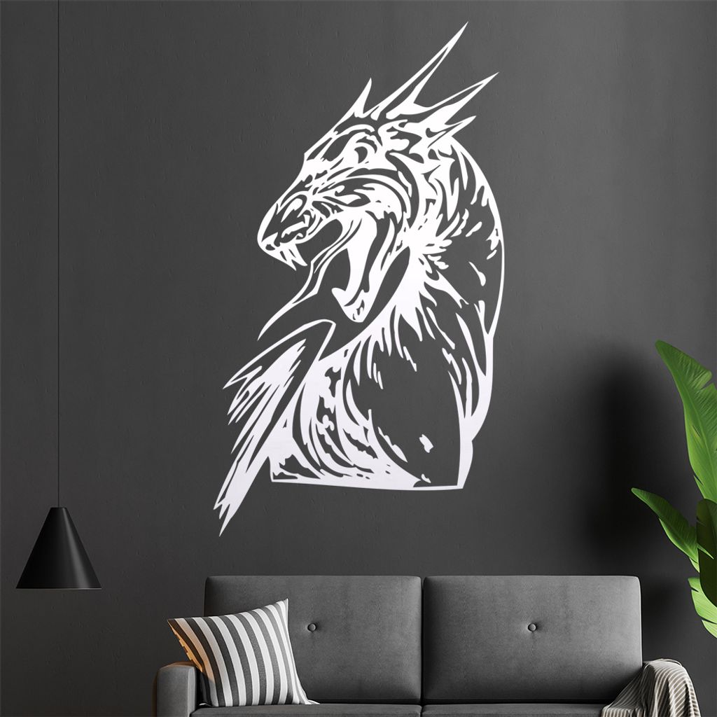 Drachen Kopf Wandtattoo in 6 Größen - Wandaufkleber Wall Sticker - Dekoration, Küche, Wohnzimmer, Schlafzimmer, Badezimmer