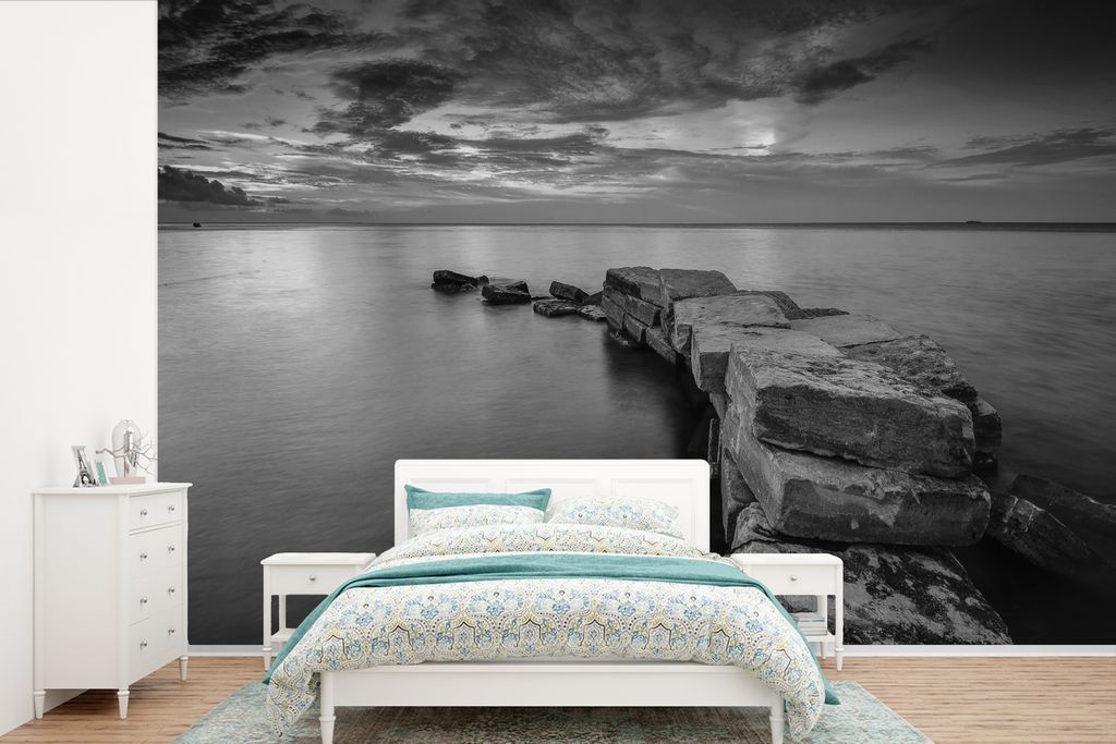 MuchoWow Fototapete für Wohnzimmer oder Schlafzimmer Wandtapete Vinyl Motivtapete Steinweg zum Meer - 450x300 cm - Gemusterte