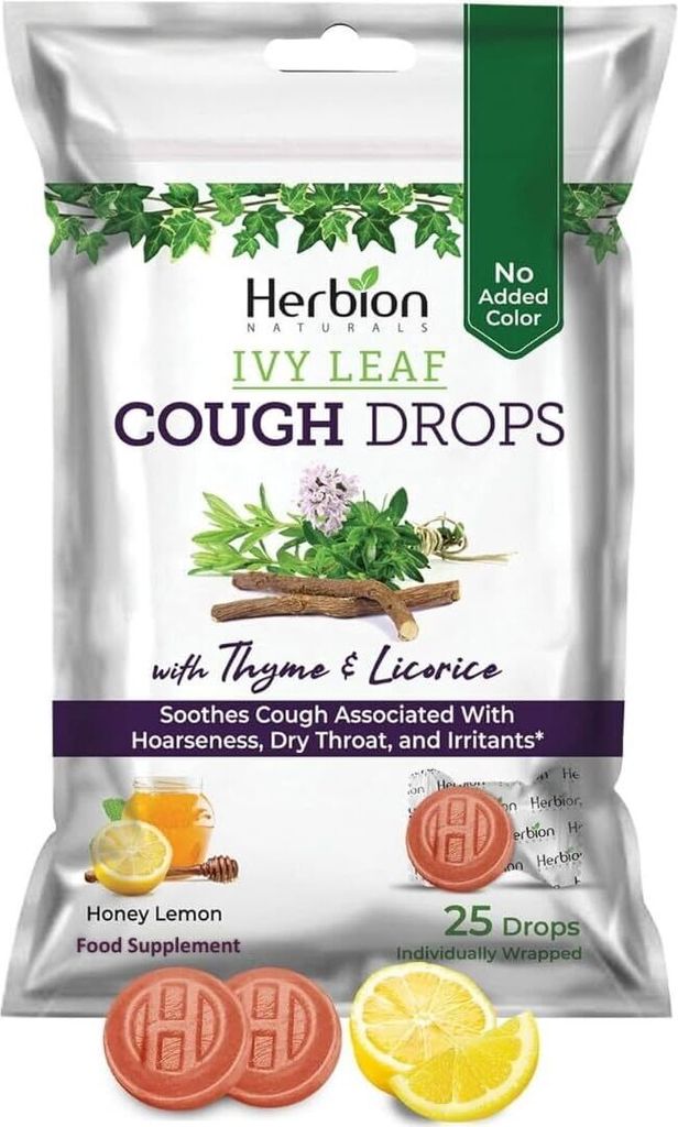 Herbion Naturals Efeublatt-Hustenbonbons mit Thymian und Produktbild 