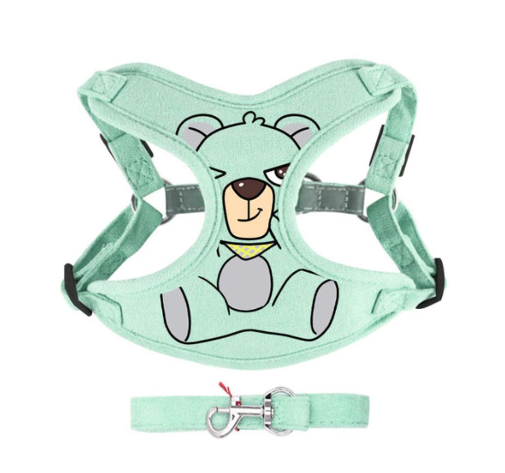 Hundegeschirr aus grünem Nylon mit reflektierenden Elementen - Bär, Größe L 40 - 45cm