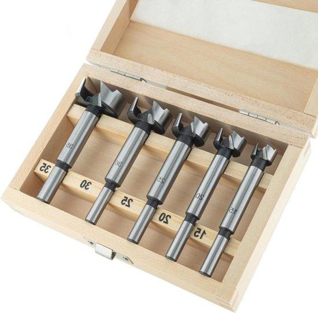 5-teiliges Forstnerbohrer-Set aus Werkzeugstahl – Ø 15, 20, 25, 30, 35 mm – zum Bohren von Sacklöchern – Weichholz – DIY-Holzbohrer-Set ...