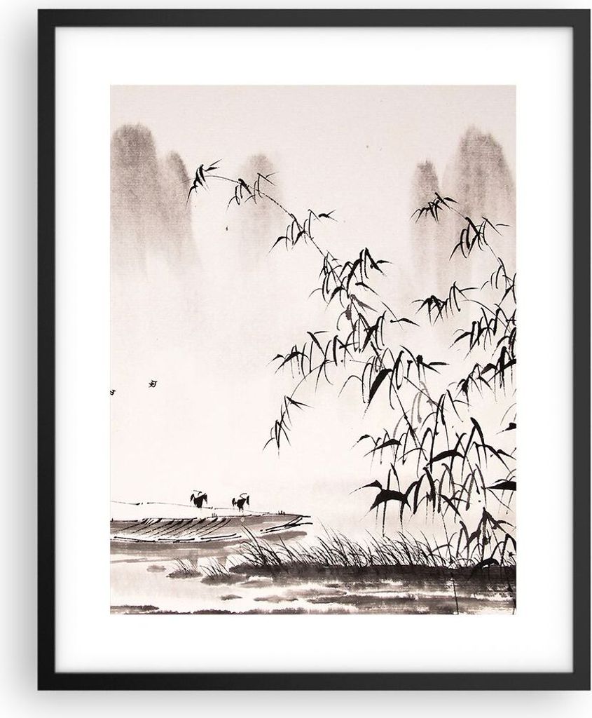 Gerahmtes Poster - Schwarzer Rahmen - Bambus schwarz China - 40x50 cm - Wand Bild - Wanddeko - Wandbilder - Kunstposter - Wandposter - Bilderrahmen...