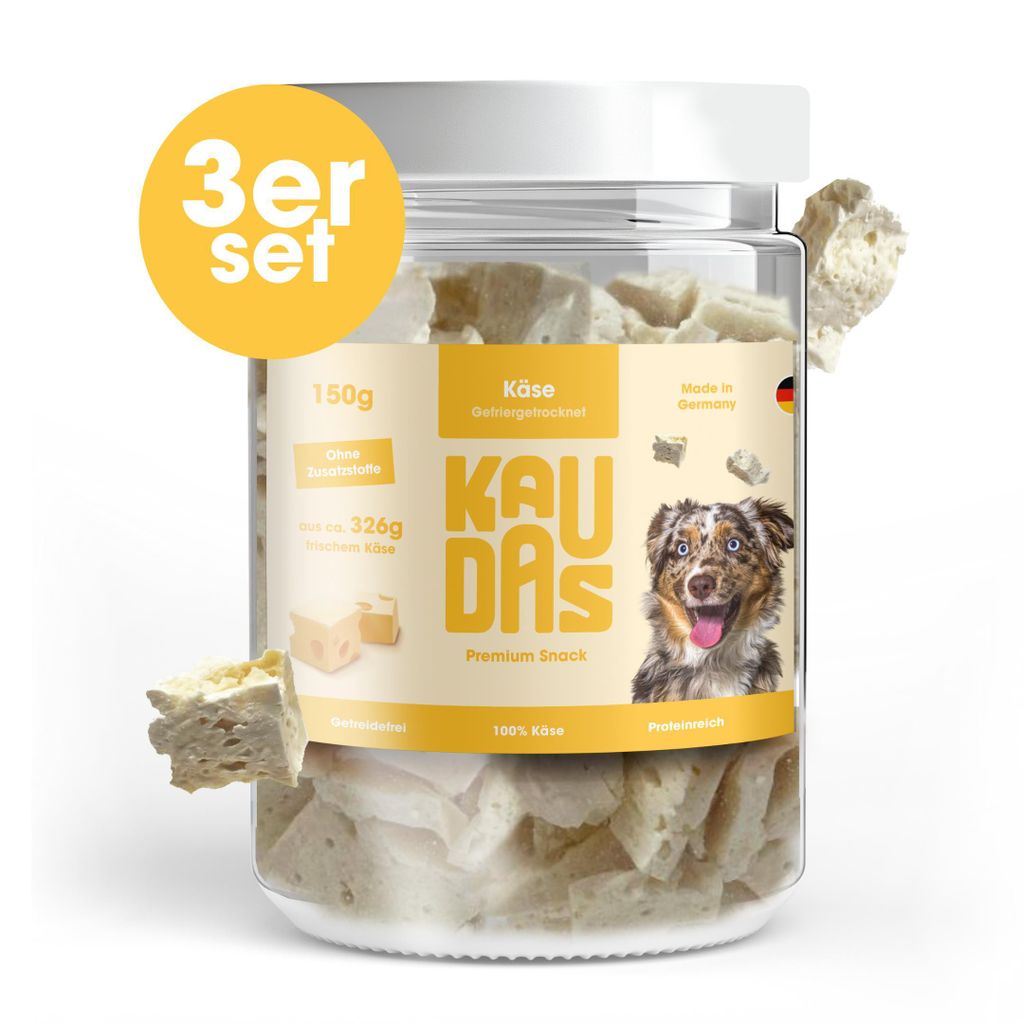 KAUDAS Hundesnack KäsePur - 3× 150g gefriergetrockneter Käse - 326g Rohgewicht