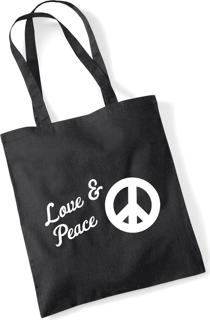 Huuraa Jutebeutel Love & Peace 10 Liter Black Baumwolle Tasche Geschenkidee
