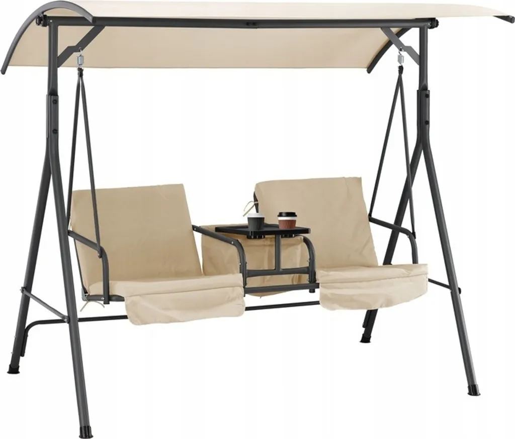 Balançoire de Terrasse Beige avec Table Intégrée pour Détente à Deux