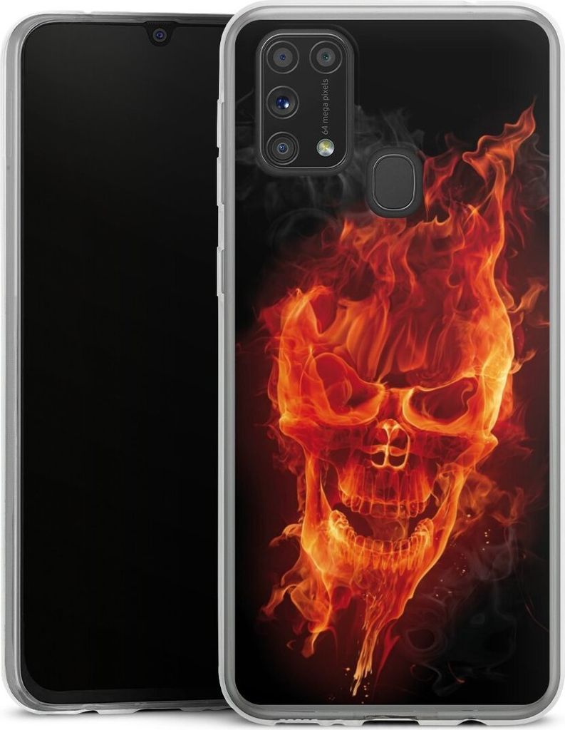 DeinDesign Slim Hülle für Samsung Galaxy M31 Silikon Case Ultra Dünn Handyhülle Feuer Schädel Totenkopf