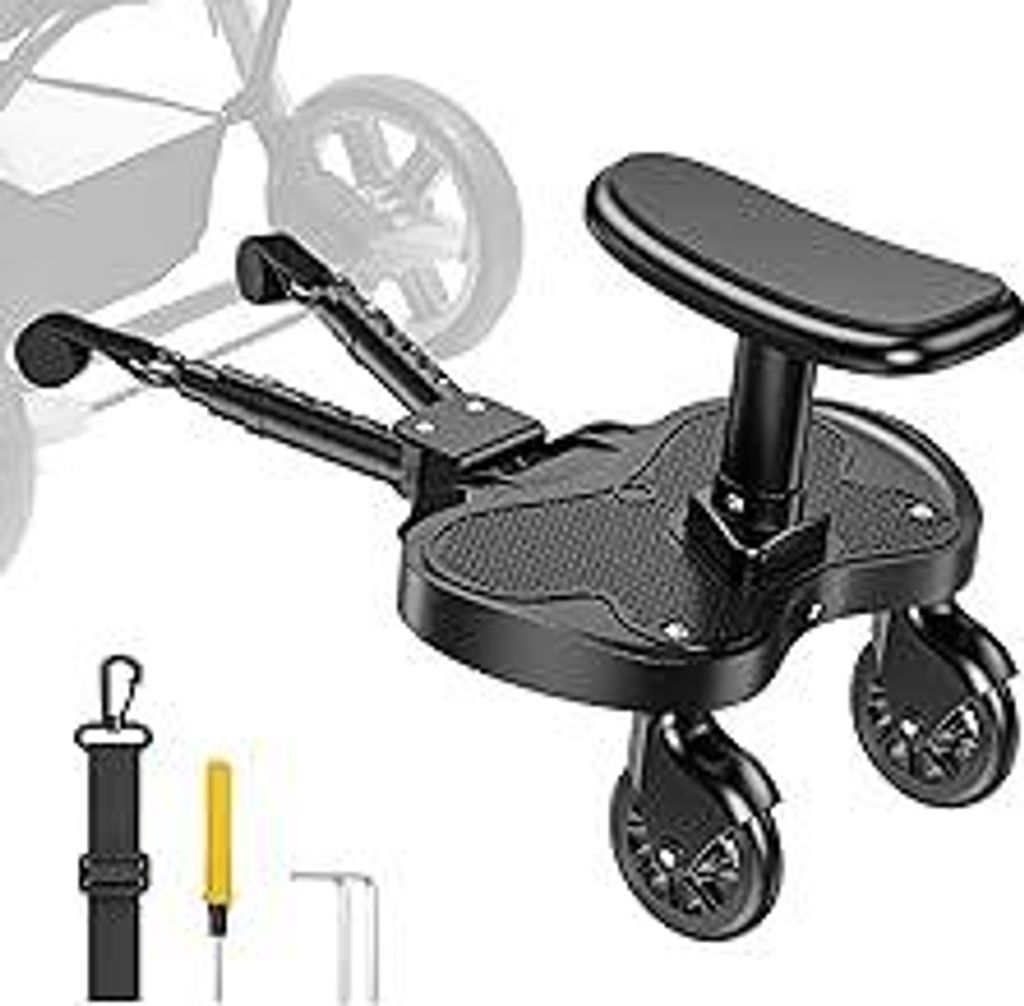 Buggy Board, Trittbrett für Kinderwagen Universal für Kinder von 2-6 Jahren, Trittbrett Kinderwagenzubehör mit Sitz max. Belastung von 25kg, sch...