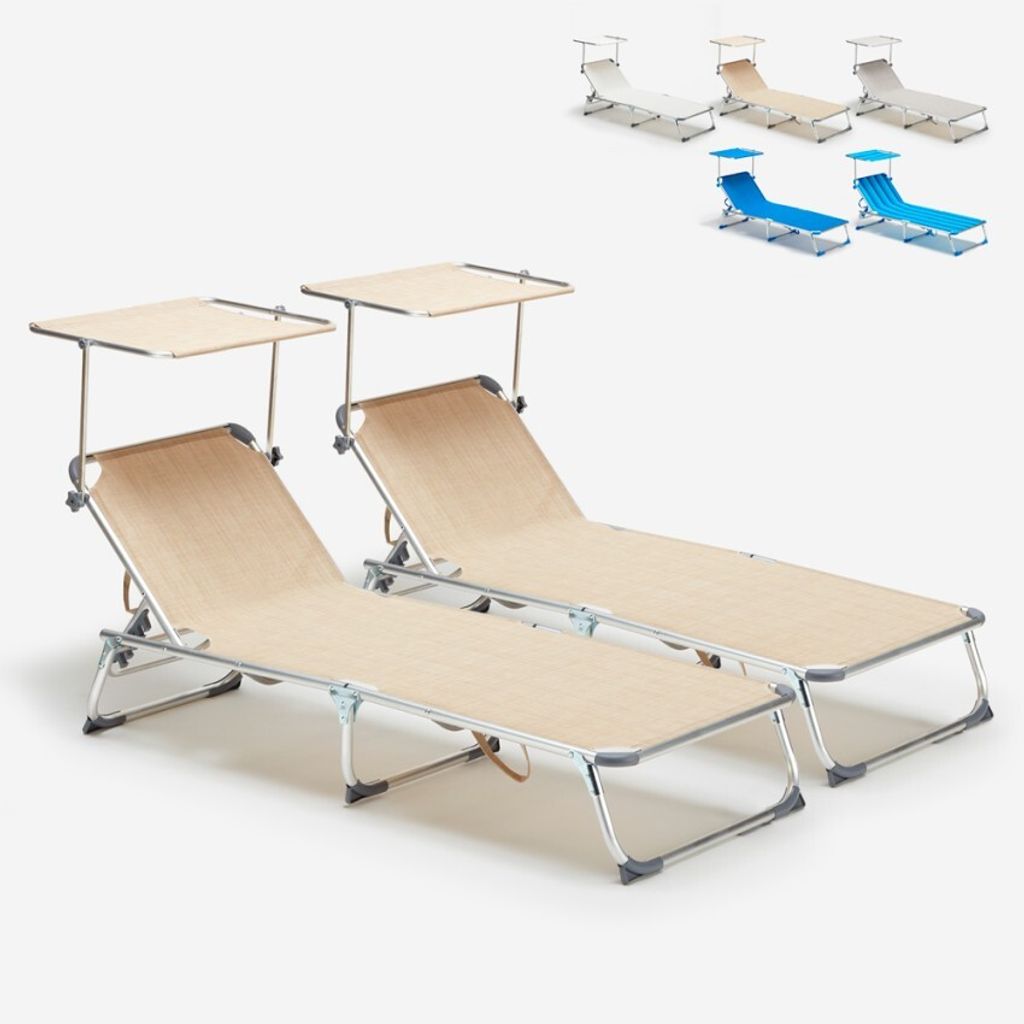 2 Liegen Klappbar Meer mit Sonnendach California Stock - Beige