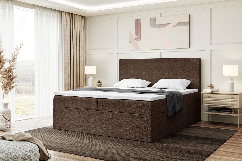 MEBLINI Boxspringbett mit Bettkasten - Gepolstert Doppelbett mit Matratze und Topper - Polsterbett mit Stauraum - Bett mit Kopfteil - Stauraumbett ...