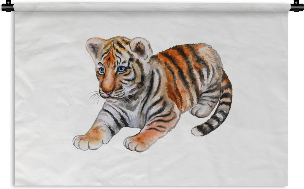 MuchoWow Wandteppich Wandbehang Tiger - Baby - Weiß 120x80 cm Tapisserie Dekoration Wandtuch - Wanddekorationen - Wandtücher