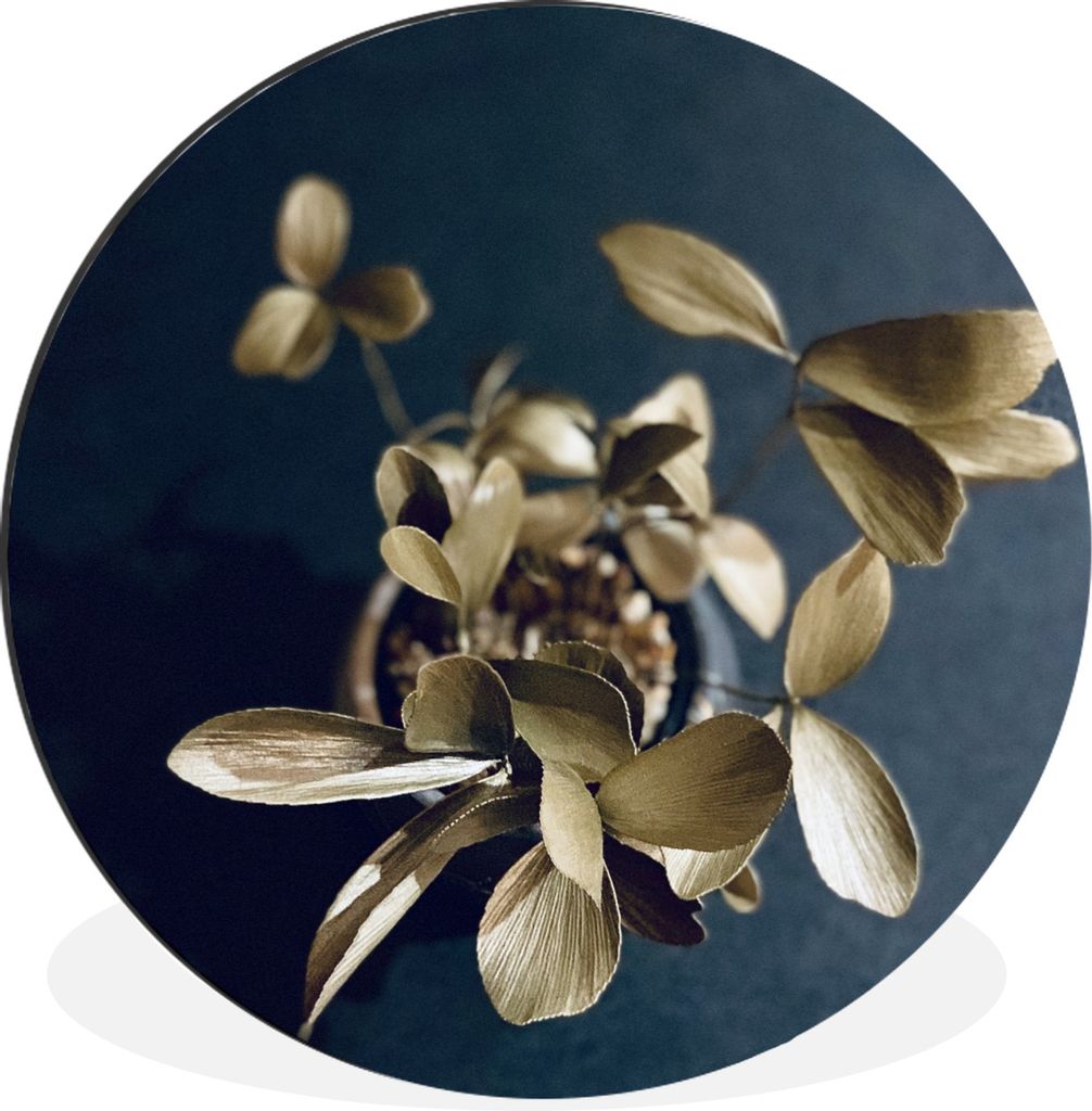 MuchoWow Aluminium Wandkreis Goldene Blume Ø 90 cm Wanddeko Modern Wohnzimmer - Mauerkreis - Wandbilder - Runde Bild - Bild aus Aluminium - Schl...