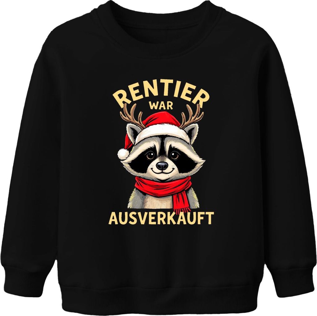 Rentier war t Waschbär Weihnachten lustig Geschenk Uni Kinder Sweatshirt Pullover, Schwarz, 104
