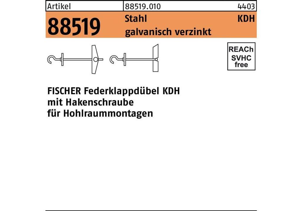 Fischer 20x chevilles métalliques à bascule KDH 6 avec Image du produit 